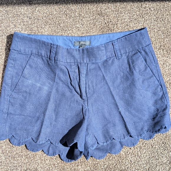 J. Crew Navy Blue Scalloped Hem Women Shorts Size 4 - Picture 2 of 2